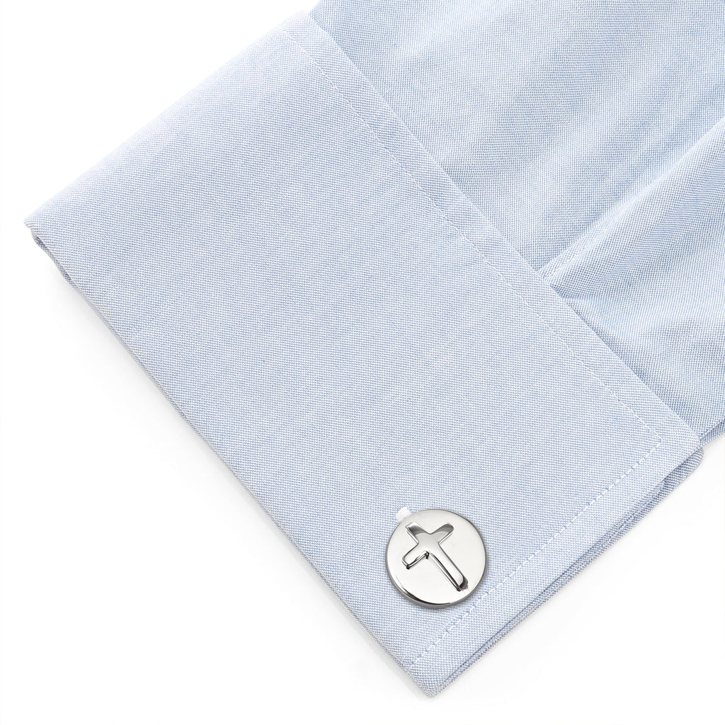 Cross Round Stainless Steel Cufflinks
