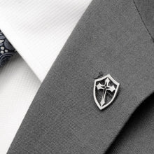 Load image into Gallery viewer, Stainless Steel Cross Shield Lapel Pin
