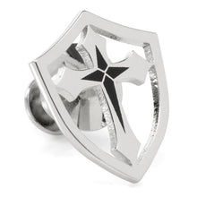 Load image into Gallery viewer, Stainless Steel Cross Shield Lapel Pin
