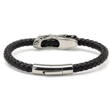 Load image into Gallery viewer, Dragon Head Braided Black Leather Bracelet with Magnetic Closure
