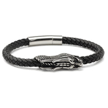 Load image into Gallery viewer, Dragon Head Braided Black Leather Bracelet with Magnetic Closure
