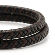 Load image into Gallery viewer, Black and Brown Braided Leather Bracelet with Gunmetal Stainless Steel Magnetic Clasp
