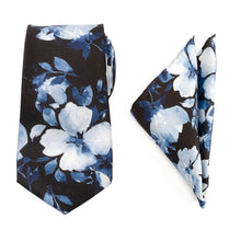 Load image into Gallery viewer, Painted Floral Blue Necktie and Pocket Square Gift Set
