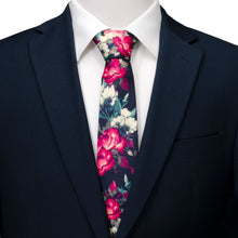 Load image into Gallery viewer, Painted Floral Navy Silk Men's Tie
