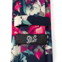 Load image into Gallery viewer, Painted Floral Navy Silk Men's Tie
