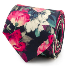 Load image into Gallery viewer, Painted Floral Navy Necktie and Pocket Square Gift Set
