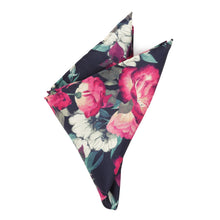 Load image into Gallery viewer, Painted Floral Navy Necktie and Pocket Square Gift Set
