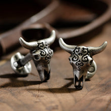 Load image into Gallery viewer, Antique Stainless Steel Carved Cow's Skull
