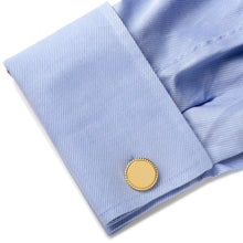 Load image into Gallery viewer, Engravable Gold Plated Rope Border Round Cufflinks and Tie Bar Gift Set
