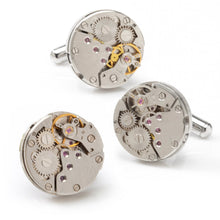 Load image into Gallery viewer, Open Edge Skeleton Watch Movement Cufflinks and Lapel Pin Gift Set
