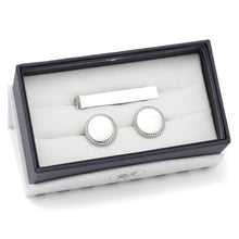 Load image into Gallery viewer, Engravable Rope Border Round Cufflinks and Tie Bar Gift Set
