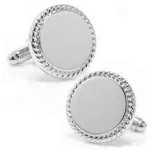 Load image into Gallery viewer, Engravable Rope Border Round Cufflinks and Tie Bar Gift Set
