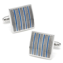 Load image into Gallery viewer, Gray and Blue Striped Square Cufflinks
