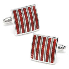 Load image into Gallery viewer, Red and Gray Striped Square Cufflinks
