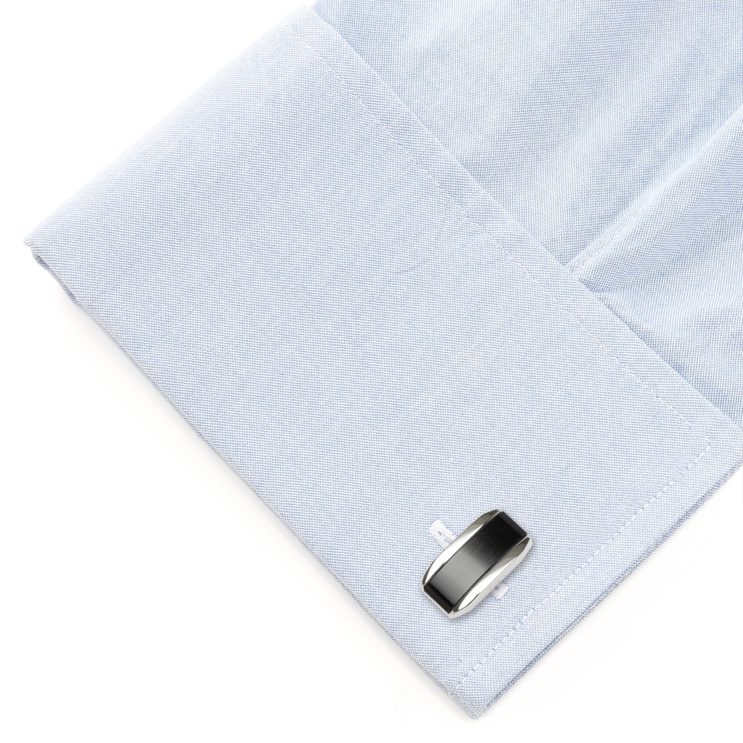 Silver Rectangular Cufflink with Dark Gray Cats Eye