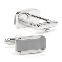 Load image into Gallery viewer, Silver Rectangular Cufflink with Gray Cats Eye

