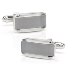 Load image into Gallery viewer, Silver Rectangular Cufflink with Gray Cats Eye
