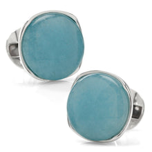Load image into Gallery viewer, Sterling Silver Classic Formal Aquamarine Jade Cufflinks
