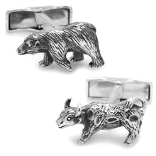 Load image into Gallery viewer, Sterling Silver Bull and Bear Cufflinks
