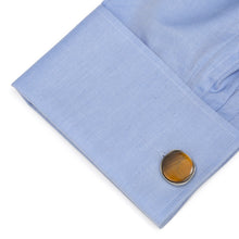 Load image into Gallery viewer, Sterling Silver Formal Tigers Eye Gunmetal Cufflinks
