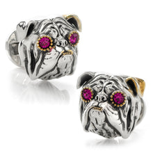 Load image into Gallery viewer, Sterling Silver with 14k Gold Vermeil Accent English Bulldog Cufflinks
