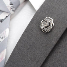 Load image into Gallery viewer, Sterling Silver Rhodium Plated Rose Lapel Pin
