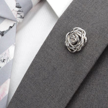 Load image into Gallery viewer, Sterling Silver Rhodium Plated Rose Lapel Pin
