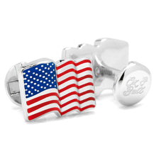 Load image into Gallery viewer, Sterling Silver Waving American Flag Cufflinks

