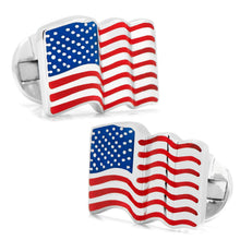 Load image into Gallery viewer, Sterling Silver Waving American Flag Cufflinks
