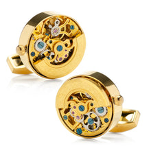 Load image into Gallery viewer, Gold on Gold Kinetic Watch Movement Cufflinks
