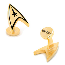 Load image into Gallery viewer, Star Trek Gold Plated Delta Shield Cufflinks
