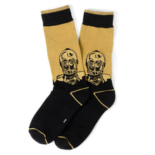 Load image into Gallery viewer, Star Wars Yoda, R2-D2, and C-3PO Dress Socks 3-Pack with Rebel Crest Lapel Pin Gift Set

