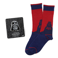 Load image into Gallery viewer, Star Wars Darth Vader Blue and Red Dress Socks and Lapel Pin Gift Set
