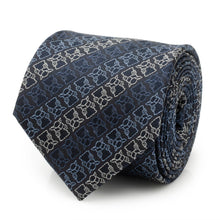 Load image into Gallery viewer, Star Wars Grogu Outline Striped Navy Tie
