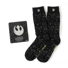 Load image into Gallery viewer, Star Wars Hyperspace Black Dress Socks and Rebel Crest Lapel Pin Gift Set
