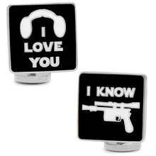 Load image into Gallery viewer, Star Wars Princess Leia and Han Solo "I Love You / I Know" Icon Cufflinks
