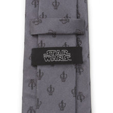 Load image into Gallery viewer, Star Wars Mandalorian Mythosaur Gray Silk Tie
