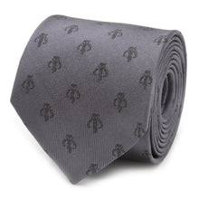 Load image into Gallery viewer, Star Wars Mandalorian Mythosaur Gray Silk Tie
