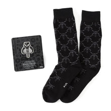 Load image into Gallery viewer, Star Wars Mandalorian Charcoal Gray Dress Socks and Mythosaur Lapel Pin Gift Set
