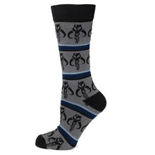 Load image into Gallery viewer, Star Wars Mandalorian Mythosaur Striped Dress Socks and Lapel Pin Gift Set
