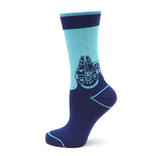 Load image into Gallery viewer, Star Wars Millennium Falcon Blue Mod Dress Socks and Rebel Crest Lapel Pin Gift Set
