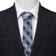 Load image into Gallery viewer, Star Wars Mandalorian Blue and Black Plaid Tie
