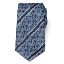 Load image into Gallery viewer, Star Wars Mandalorian and Mythosaur Blue and Navy Striped Tie
