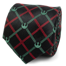 Load image into Gallery viewer, Star Wars Rebel Alliance Crest Red, Green, and Black Plaid Tie
