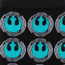 Load image into Gallery viewer, Star Wars Rebel Alliance Crest Teal and Black Dress Socks and Lapel Pin Gift Set
