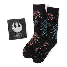 Load image into Gallery viewer, Star Wars X-Wing and TIE Fighter Battle Dress Socks and Lapel Pin Gift Set
