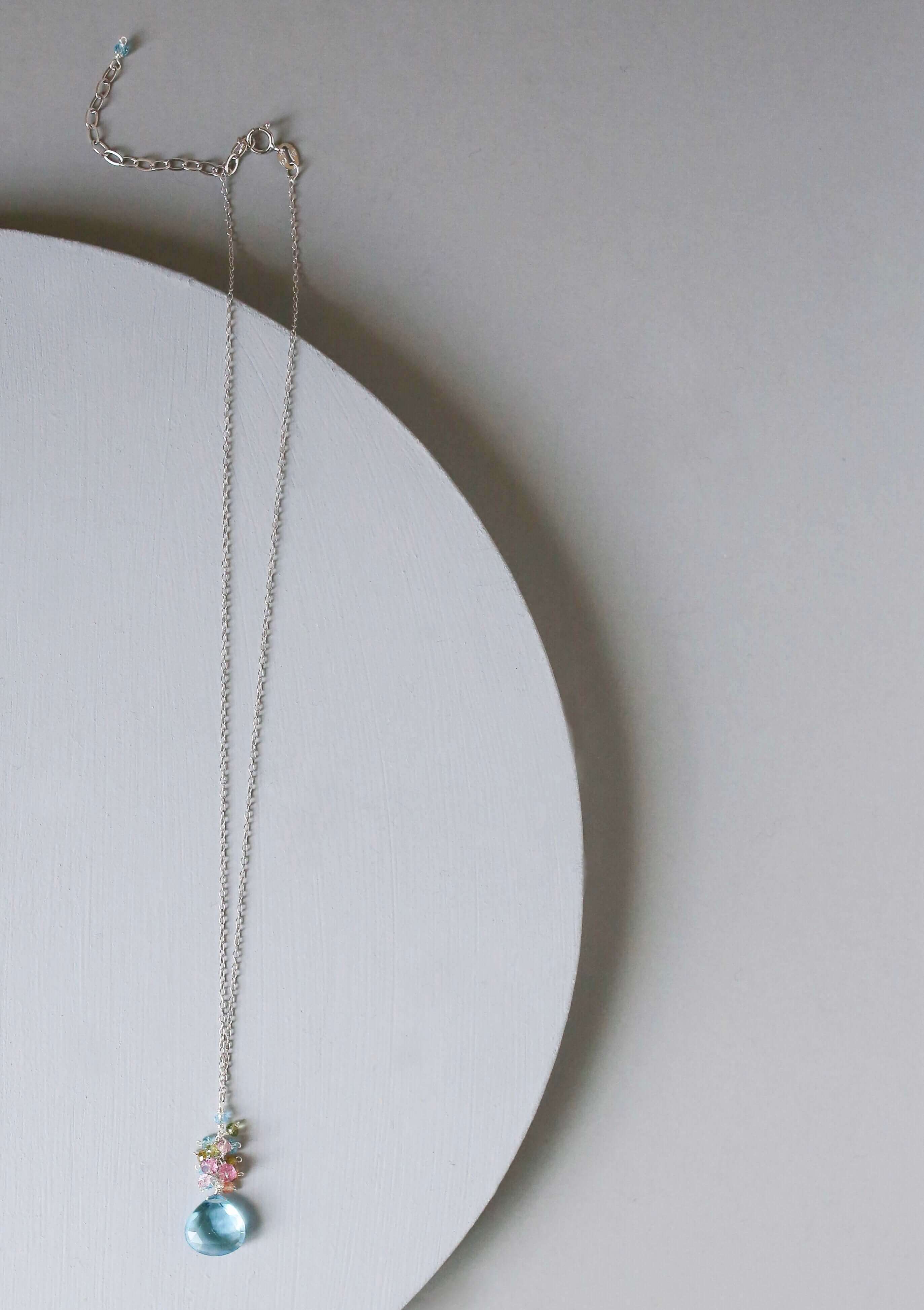 Aquamarine Quartz Gold Raindrop Necklace